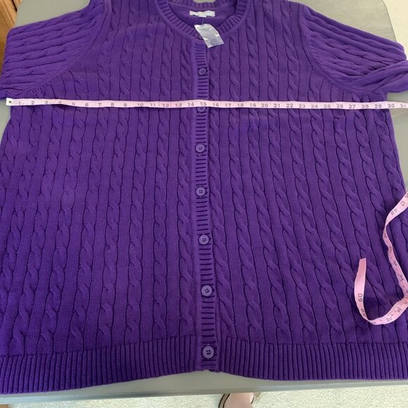 Woman Within Cardigan Sweater 3X 30 32 NWOT Purple Cable Knit Long Sleeve Button - Picture 11 of 13